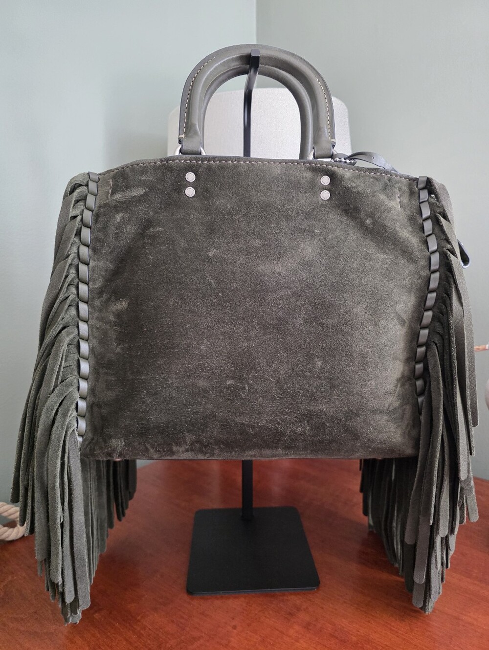 Coach 86824 Rogue 30 1941 Fern Green Cervo Suede Fringe Whipstitch Leather Bag - Picture 2 of 15